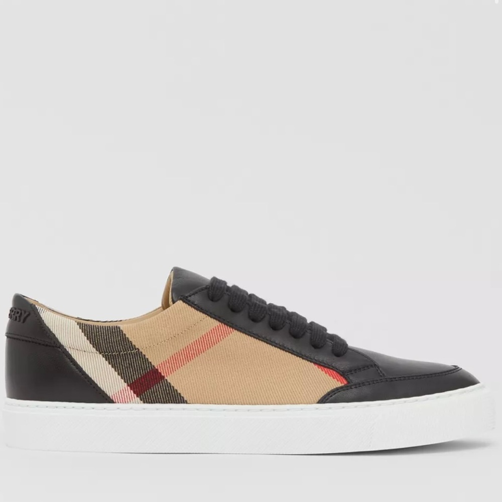 Burberry House Check Cotton and Leather Sneakers